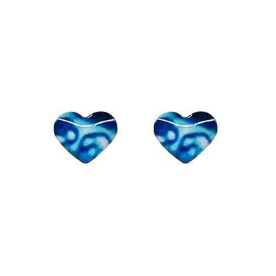 blue heart shaped stud earring for childhood cancer awareness that gives back to charity