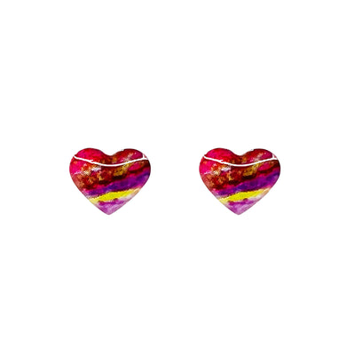 red heart shaped stud earring for heart disease awareness that gives back to charity