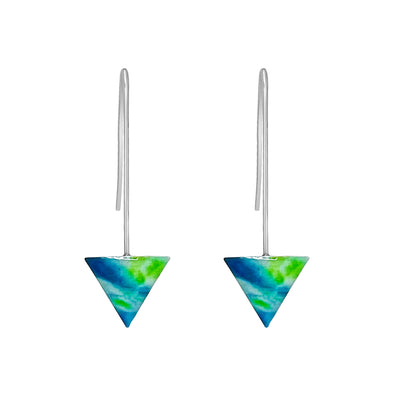Triangle shaped sterling silver Diabetes awareness earrings feature a resin coated Diabetes cell.