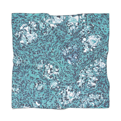 Teal and navy custom printed ovarian cancer awareness scarf.