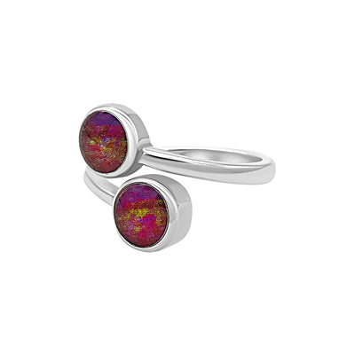 sterling silver ring with two red, purple and yellow heart disease histology slides under resin 