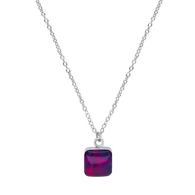 The Lung Cancer awareness necklace in sterling silver with square purple pendant.