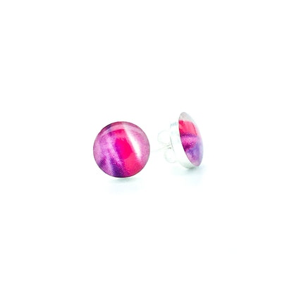 lupus awareness sterling silver studs with purple pink and red images set in resin post earrings
