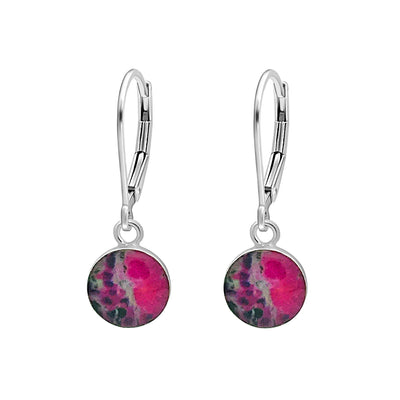 Green and pink sterling silver earrings for liver cancer and disease awareness with resin pendants on lever backs