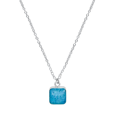 Building Blocks MS Necklace in sterling silver with square blue pendant. 