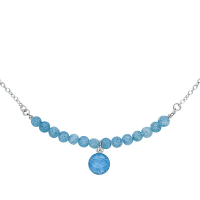 Smile MS necklace in sterling silver with Blue moonstones and blue pendant set in resin.