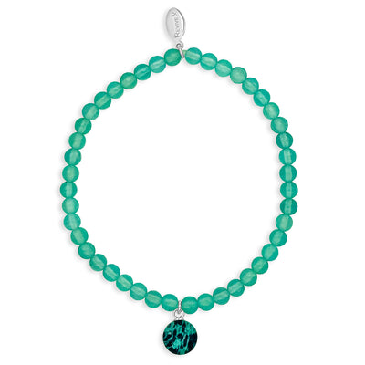 teal ovarian cancer awareness bracelet with resin pendant and sea blue chalcedony stones