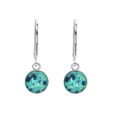 Teal and Blue sterling silver Ovarian Cancer earrings with resin pendants on lever backs.