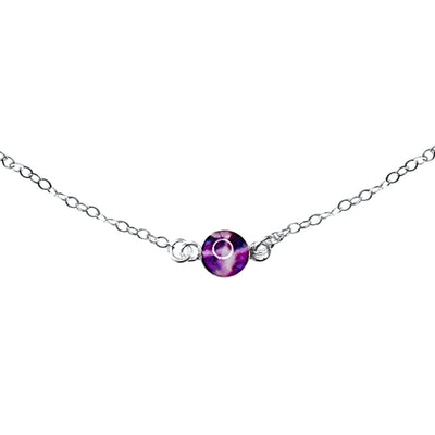 Circle of hope Pancreatic Cancer necklace with 6mm round purple pendant in Purple on sterling silver chain.