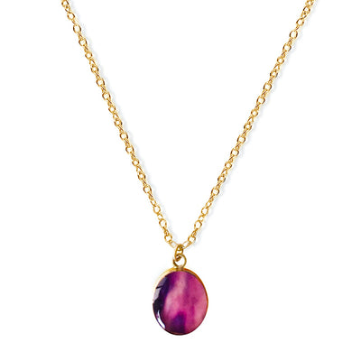  Pancreatic Cancer Necklace in 14 kt gold with purple pendant set in resin. 