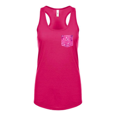 breast cancer awareness tank top in pink with cell image pocket that gives back to charity