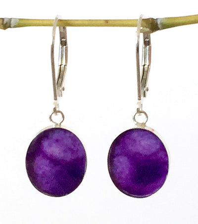 Lung Cancer awareness earrings in sterling silver with purple pendant.