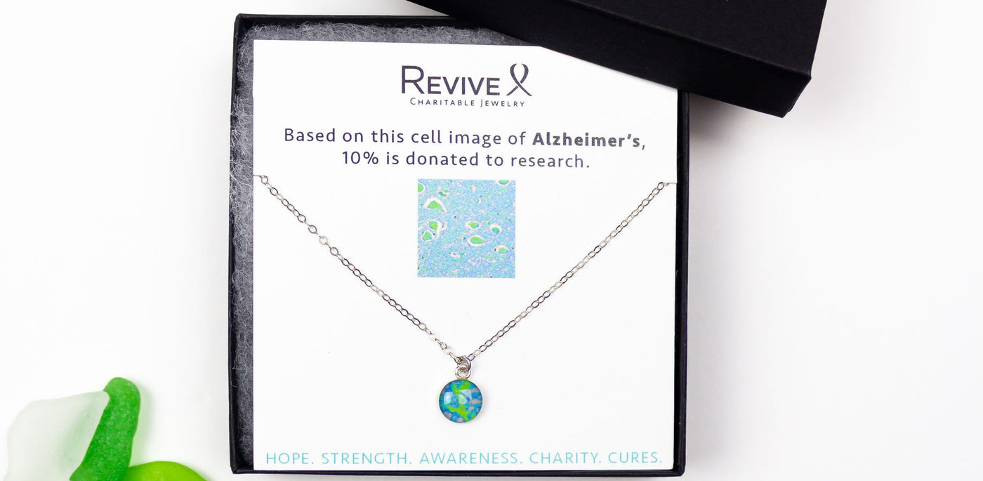 Alzheimer's necklace that gives back to charity in gift box 