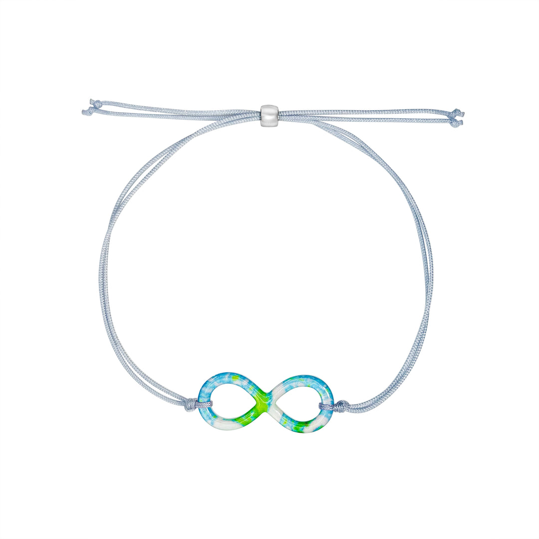 Alzheimer's cell image infinity symbol pendant with gray adjustable cord and Sterling silver slide bead