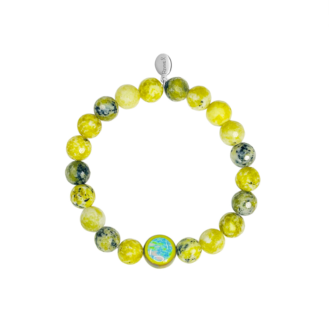 natural yellow turquoise stone stretch bracelet with alzheimer's cell image in resin pendant