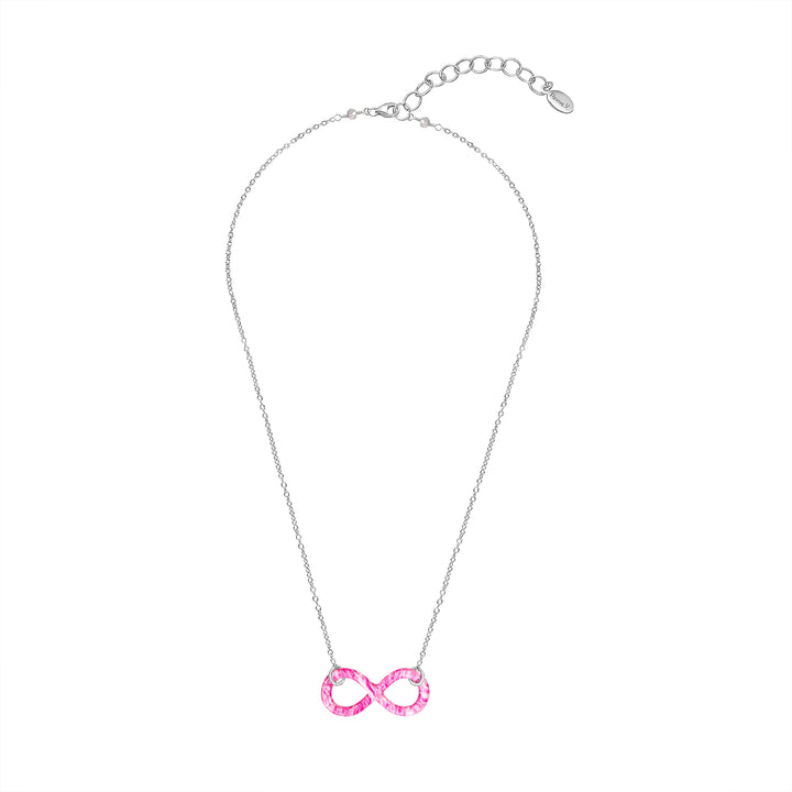 pink breast cancer cell image infinity symbol pendant with resin and Sterling silver chain necklace