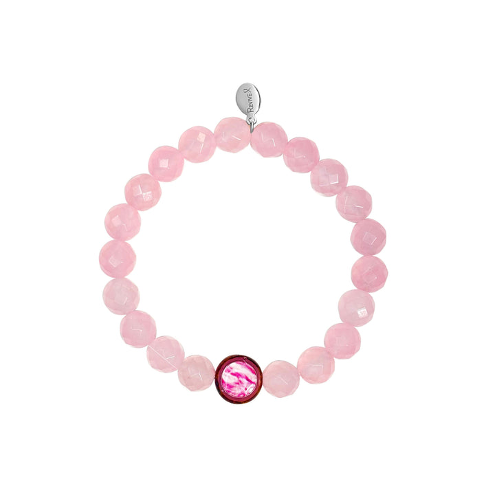 rose quartz stone stretch bracelet with breast cancer cell image in resin pendant