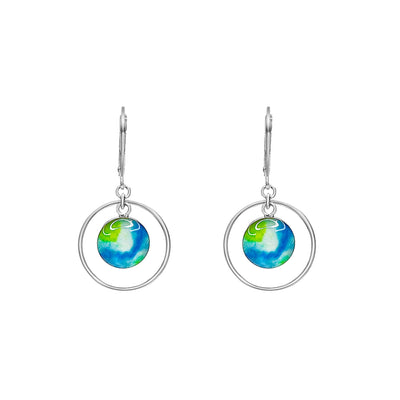 round earrings for diabetes awareness in sterling silver with resin cell image pendants