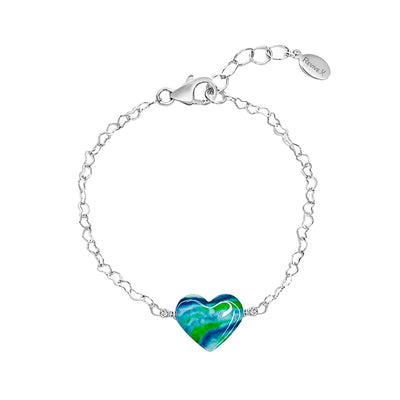 heart bracelet for diabetes awareness with heart shaped chain and diabetes cell image in resin pendant with adjustable Sterling silver chain