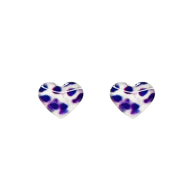 purple and white heart shaped stud earrings for lupus awareness