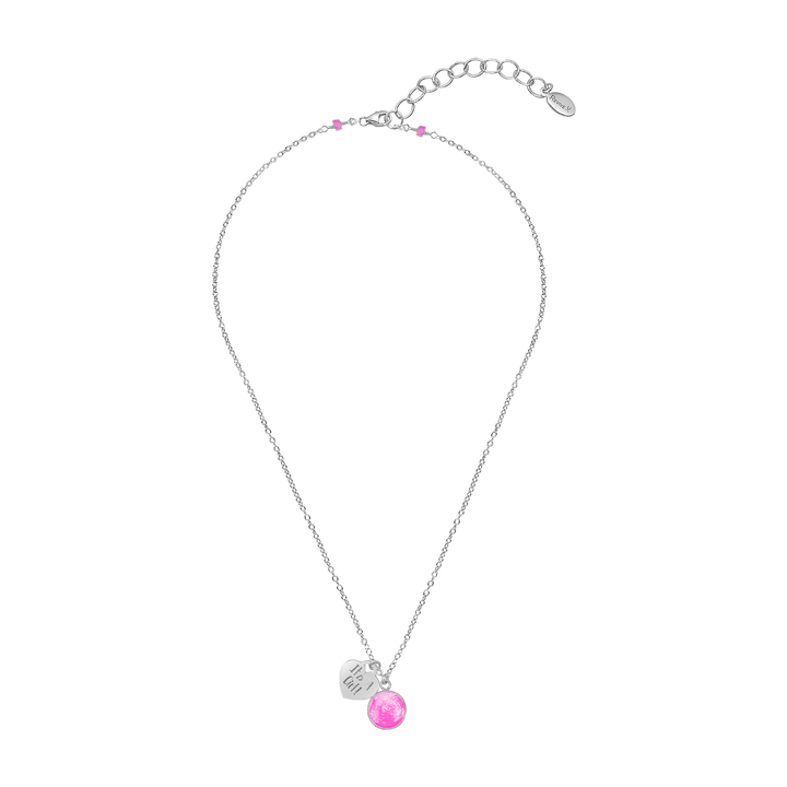 Silver Necklace with Pink Sonogram Image Pendant and "It's A Girl!" Heart-Shaped Engraved Charm