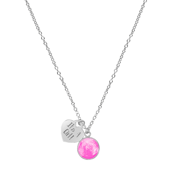 Silver Necklace with Pink Sonogram Image Pendant and "It's A Girl!" Heart-Shaped Engraved Charm