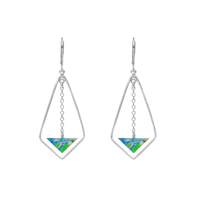 diamond frame triangle earrings for Alzheimer's awareness in Sterling silver 