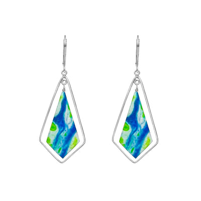 diamond frame pendant earrings for diabetes in Sterling silver with kite shaped resin cell images