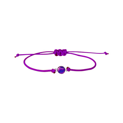 purple lung cancer awareness bracelet with adjustable purple cord and resin pendant in Sterling silver