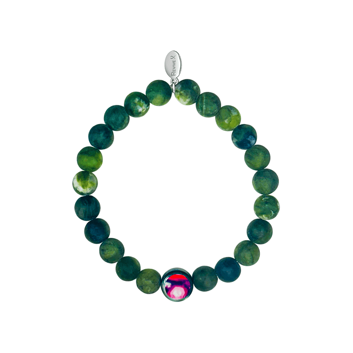 mens jade bracelet with lupus cell image in resin pendant on stretch cord
