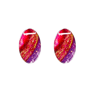 red, purple and gold large oval heart disease awareness earrings with Sterling silver posts