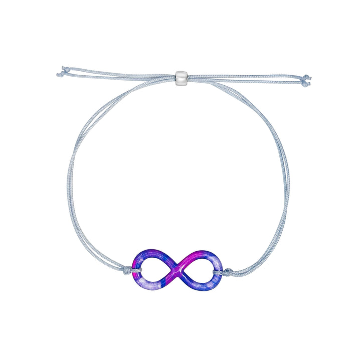 infinity pendant necklace with lung cancer cell image in resin on adjustable gray cord with Sterling silver slide bead clasp 