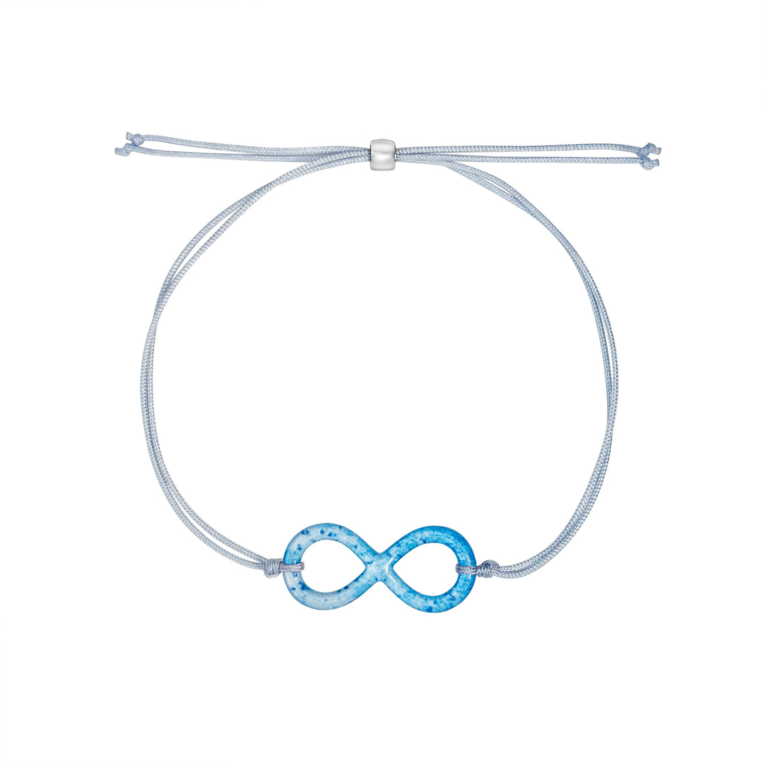 infinity pendant necklace with multiple sclerosis cell image in resin on adjustable gray cord with Sterling silver slide bead clasp  