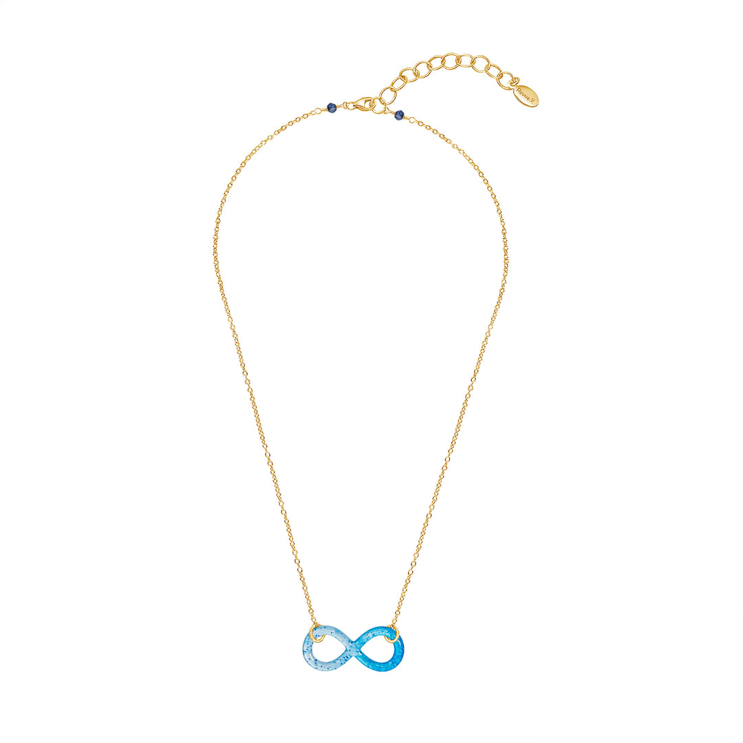 infinity pendant necklace with multiple sclerosis cell image in resin on gold filled adjustable chain 