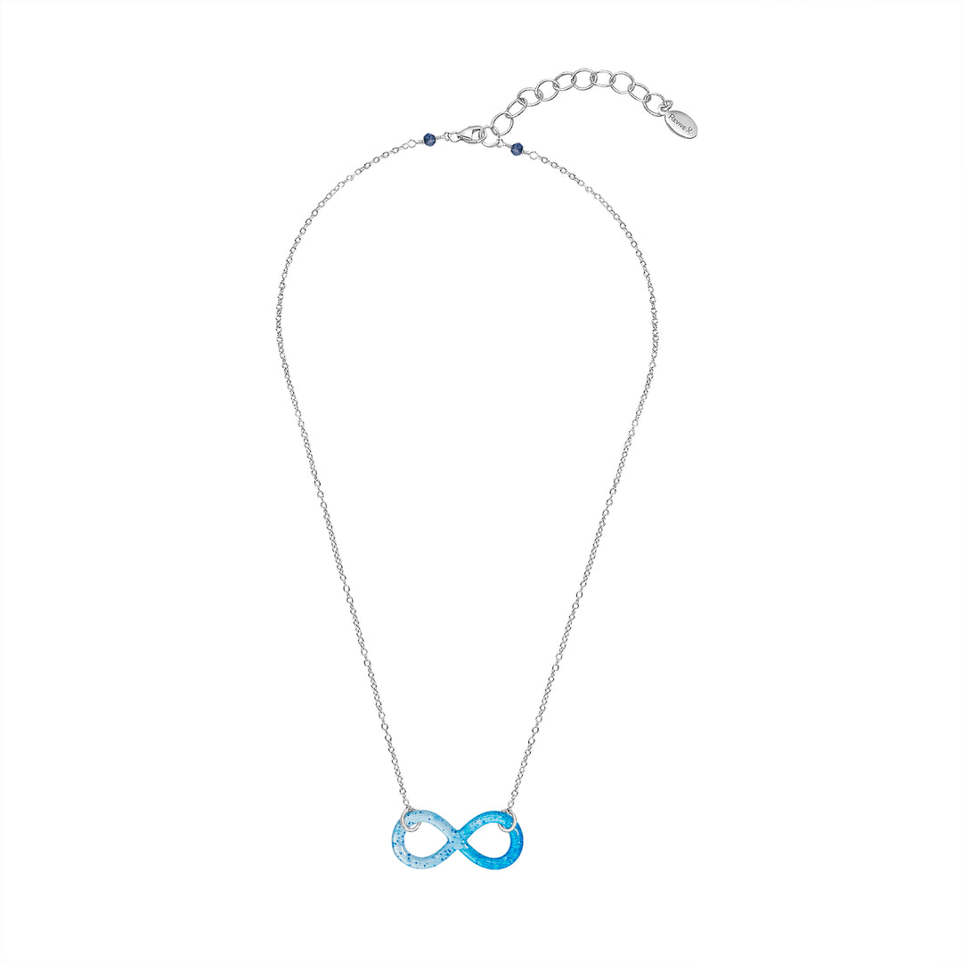 infinity pendant necklace with multiple sclerosis cell image in resin on sterling silver adjustable chain 