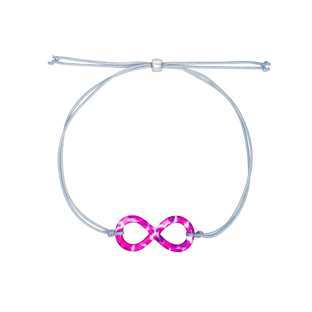 infinity pendant bracelet with multiple Myeloma cell image in resin on adjustable gray cord with Sterling silver slide bead 