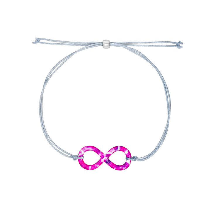 infinity pendant bracelet with multiple Myeloma cell image in resin on adjustable gray cord with Sterling silver slide bead 