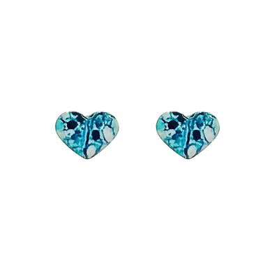 Teal Heart shaped stud earrings for ovarian cancer awareness
