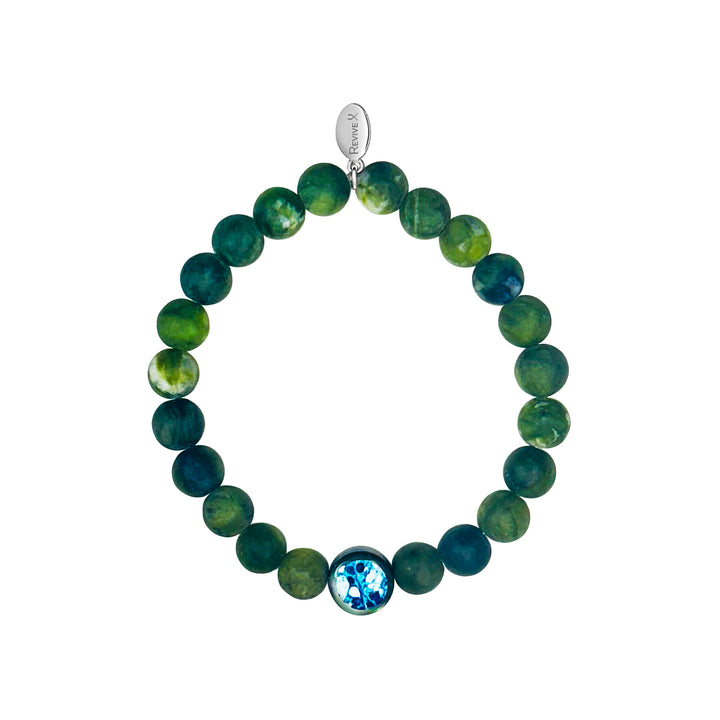mens jade bracelet with ovarian cancer cell image in resin pendant on stretch cord