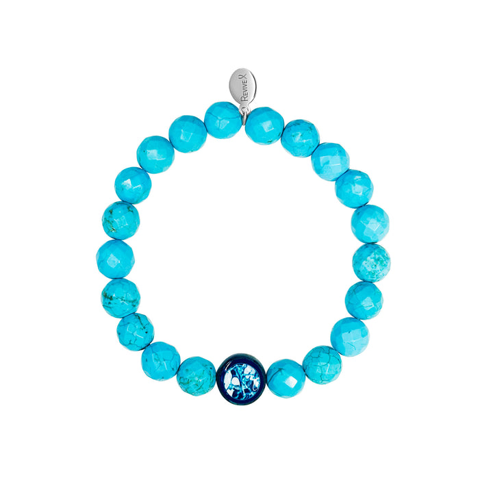 teal turquoise stone stretch bracelet with ovarian cancer cell image in resin pendant
