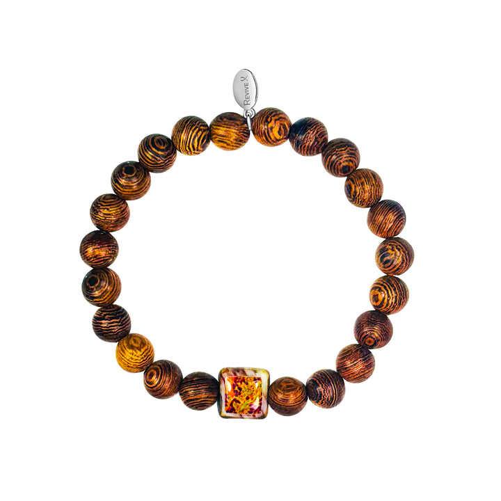 wood bracelet for men based on a prostate cancer cell image in resin on stretch cord