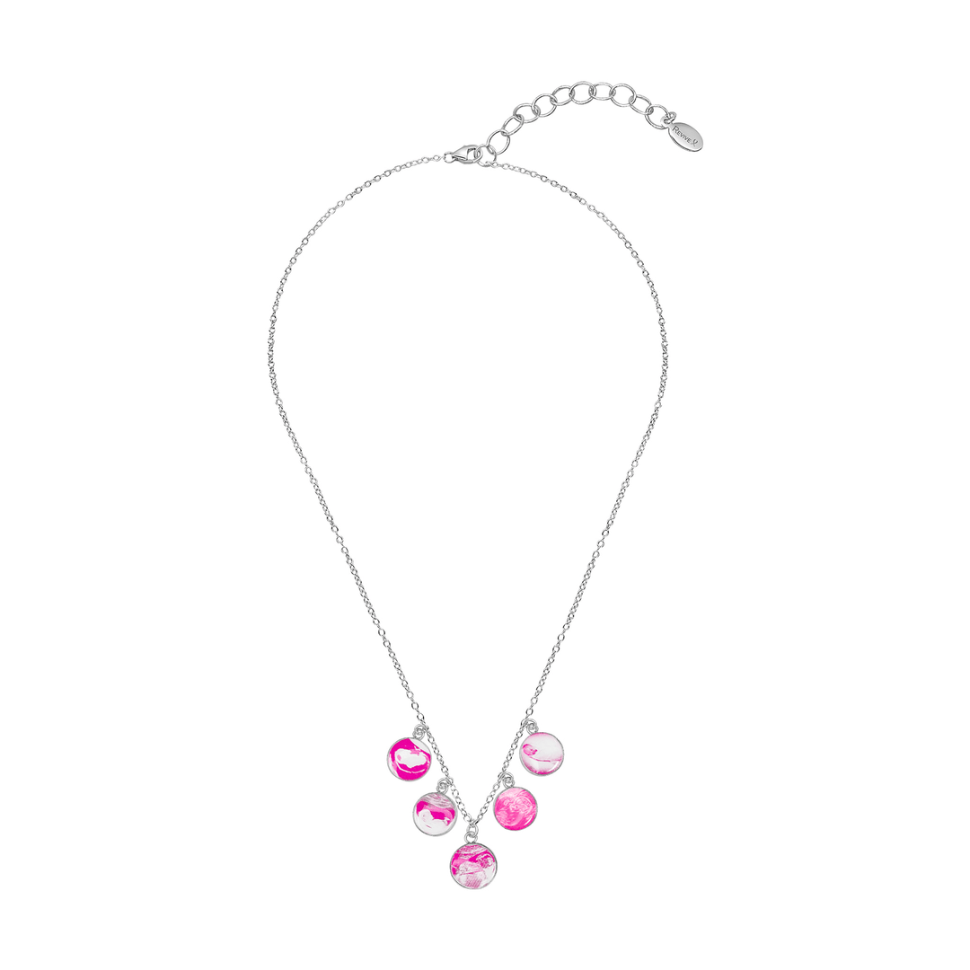 Silver chain necklace with 5 pink pendants featuring sonogram and baby pictures