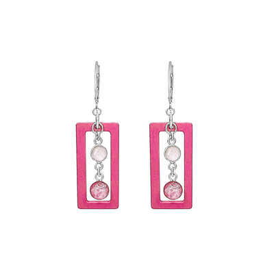 pink rose quartz and wood pendant earrings for breast cancer with Sterling silver lever backs