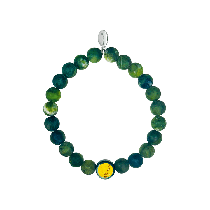 mens jade bracelet with sarcoma cell image in resin pendant on stretch cord