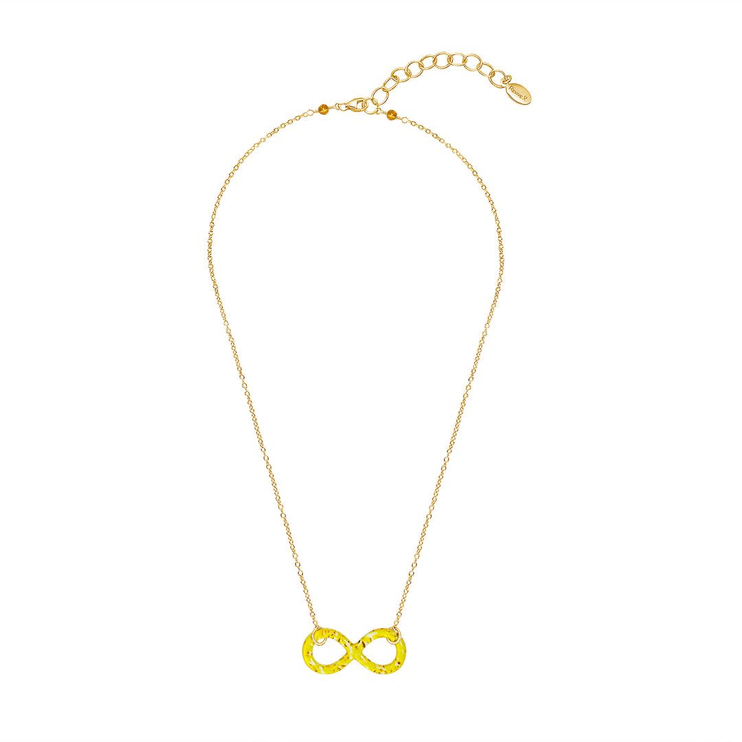 infinity pendant necklace with sarcoma cell image in resin on gold filled adjustable chain 