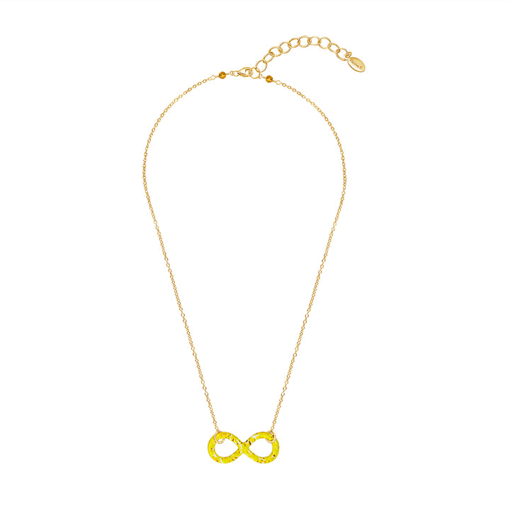 infinity pendant necklace with sarcoma cell image in resin on gold filled adjustable chain 