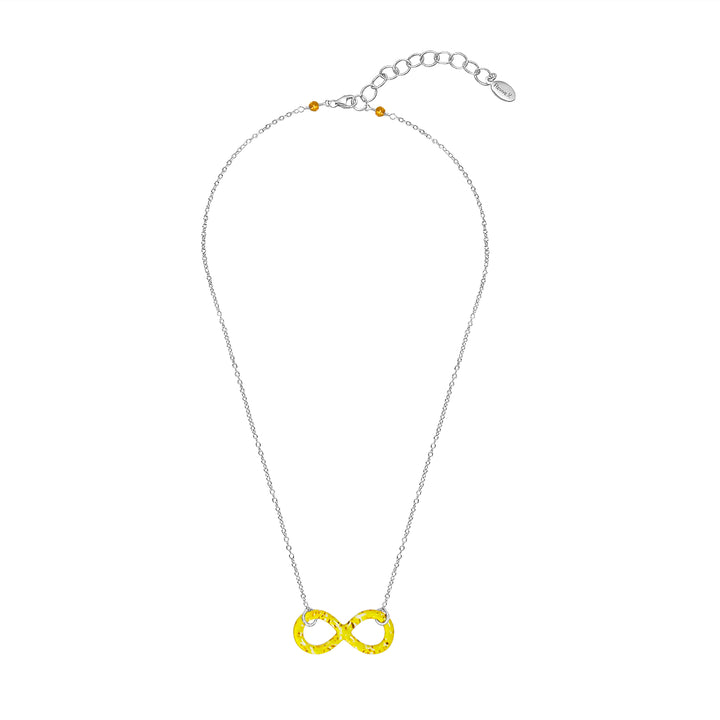 infinity pendant necklace with sarcoma cell image in resin on Sterling silver adjustable chain 