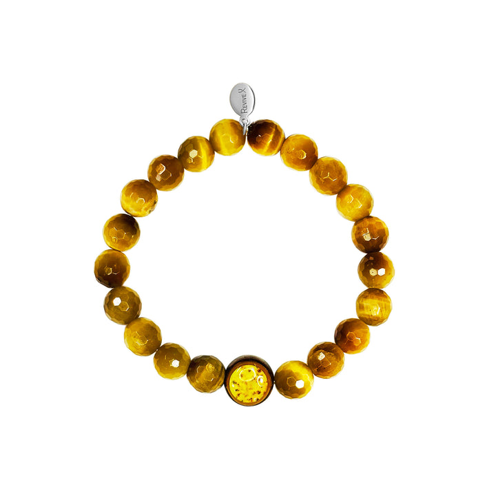 golden tiger eye stone stretch bracelet with sarcoma cell image in resin pendant