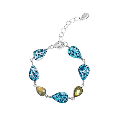 labradorite bracelet with teardrop shaped ovarian cancer cell image in resin pendants and adjustable Sterling silver chain