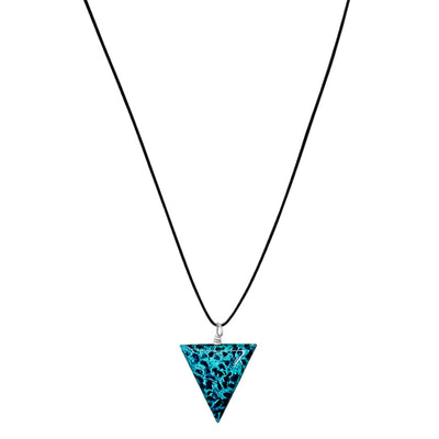 close up of Ovarian Cancer Awareness Necklace with triangle Pendant on adjustable black cord